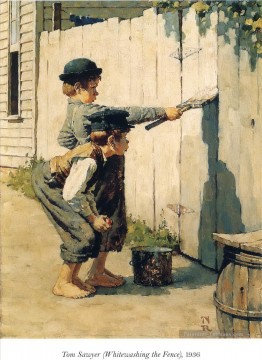 Norman Rockwell Painting - Tom Sawyer blanqueando la valla Norman Rockwell